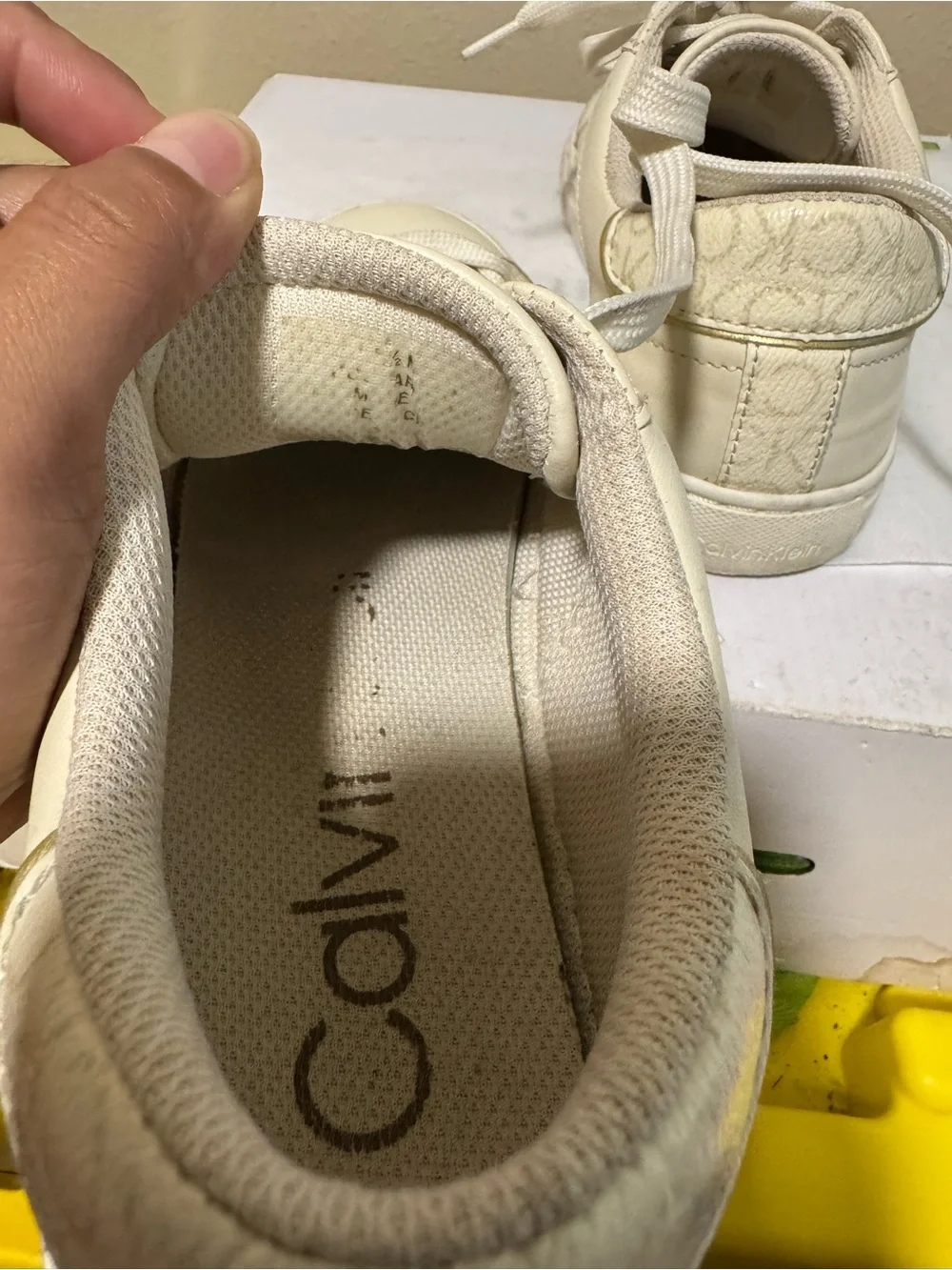 Calvin Klein Cream and Off-White Logo Low-Top Sneakers
